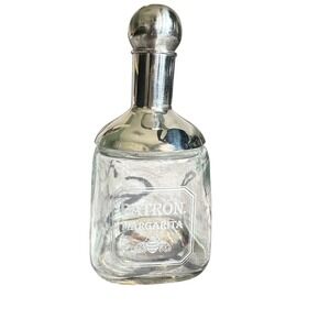 Patron Margarita Glass Bottle with Silver Cap Decorative Barware Collectible